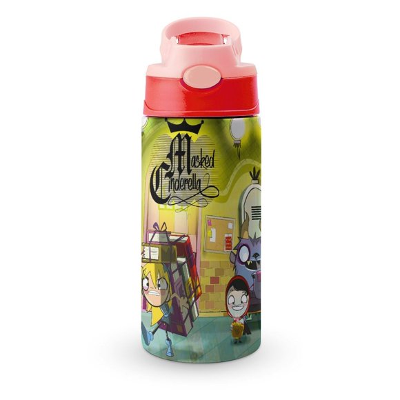 Annie y CarolaBotella de Agua con Tapa Pop Top de Un Toque, Acero Inoxidable, a Prueba de Fugas, para Deportes, Botella Infantil rosa 12 oz