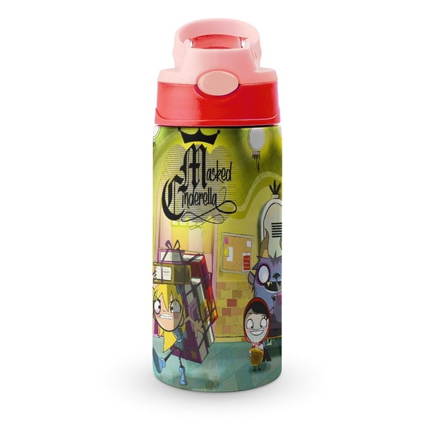 Annie y CarolaBotella de Agua con Tapa Pop Top de Un Toque, Acero Inoxidable, a Prueba de Fugas, para Deportes, Botella Infantil rosa 12 oz