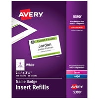 Insertos Para Placa Identificativa Avery 5390 400, Color Blanco, 2,25 X 3,5 Cm