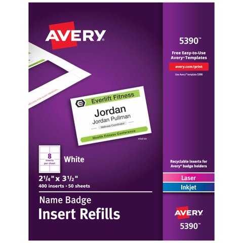 Insertos Para Placa Identificativa Avery 5390 400, Color Blanco, 2,25 X 3,5 Cm