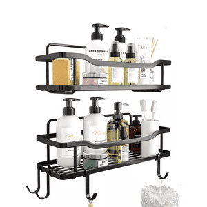 Importclick - Organizador Ducha Baño Adhesivo 2 Repisas 13X31X7.5 Cm Negro