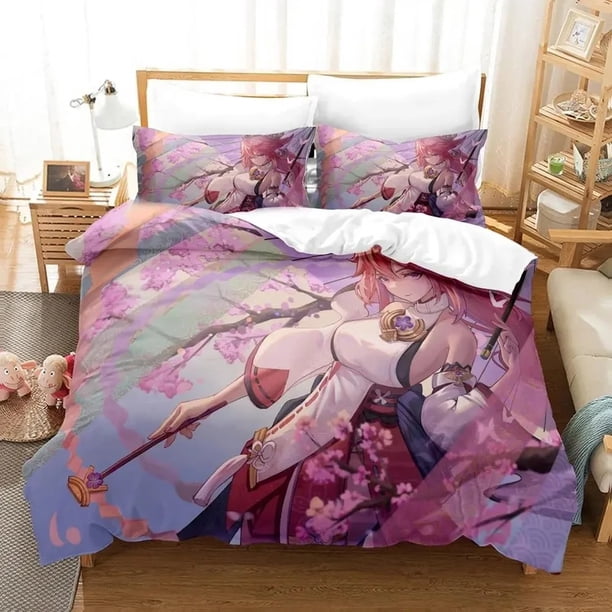 Genshin Impact Yae Miko Game Bedding Set Duvet Cover Bed Set Quilt Cover Pillowcase Comforter Size Boys Adult Bed Sheets