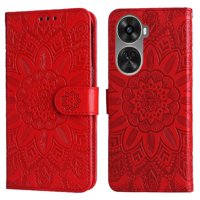 Funda Tipo Cartera Foxdock Para Huawei Nova 11 Se , Diseño Girasol En Relieve, Cuero Pu, Cierre Magnético, Soporte Y Tarjetero