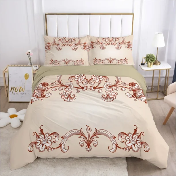 v2848 Bed Sheets Bedding Set Duvet Cover Pillowcases Comforter/Quilt/Blanket Cover Luxury HD Quality Printed Reactive Queen Single Leaf 3-Piece Bedding Set (1 Duvet Cover + 2 Pillow Shams) Bed Sheets