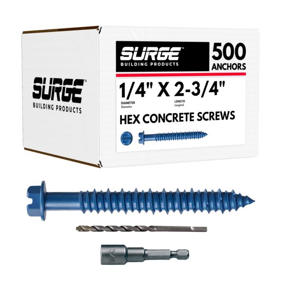 Tornillos para concreto SURGE BUILDING PRODUCTS 7 cm paquete de 500 unidades