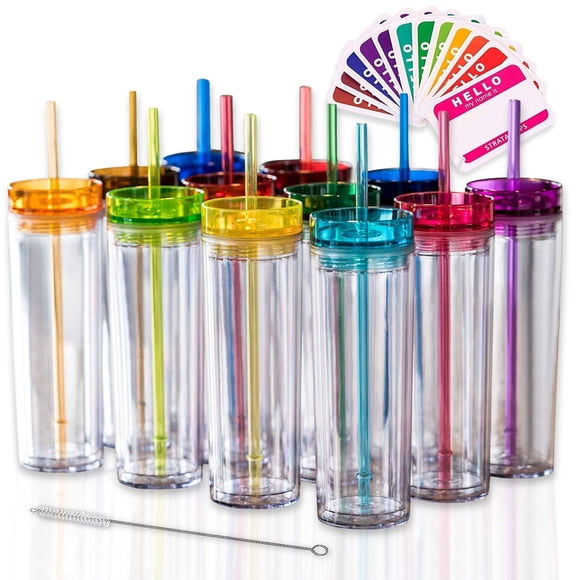 Vaso Bebida STRATA CUPS 473 ml Juego de 12 con Tapas y Pajillas