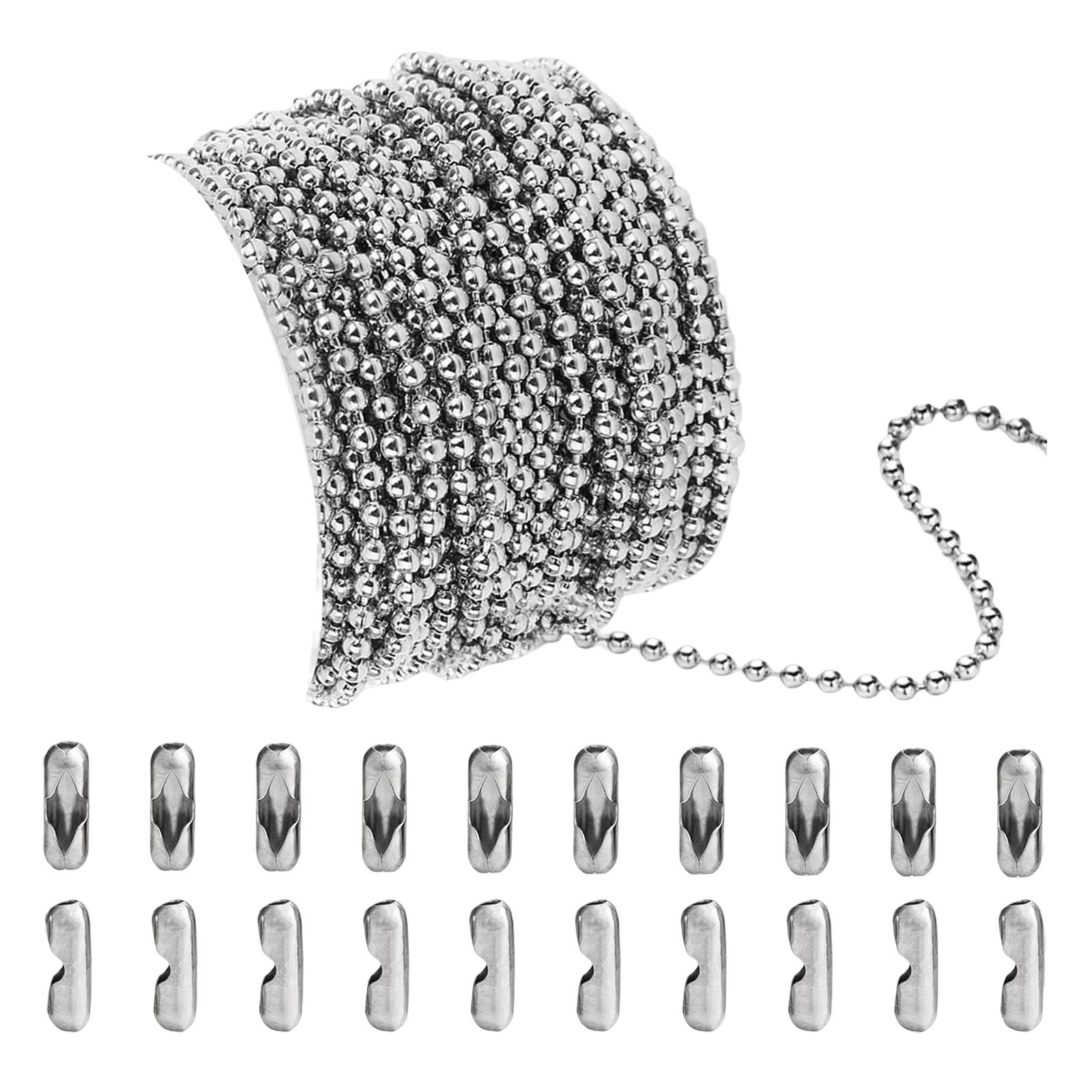 Magideal - Cadena De Cuentas De Bolas De Acero Inoxidable, 3 Cuentas De Cadena De Tracción Ajustables De 2,4 Mm, Conectores A Juego De Cadena De Rodillos Con Cue