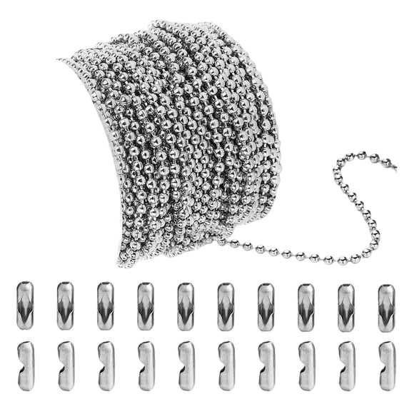 Cadena de cuentas de bolas de acero inoxidable, 3 cuentas de cadena de tracción ajustables de 2,4 Mm, conectores a juego de cadena de rodillos con cue