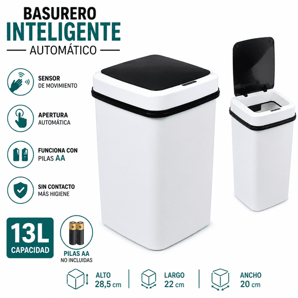 Basurero Inteligente 13 Litros Sensor de Movimiento Apertura Automática Sin Contacto