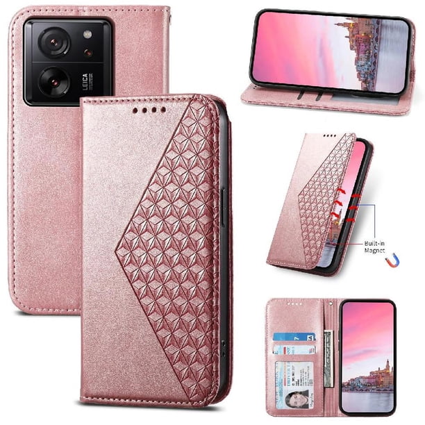 Funda Flip FOXDOCK para Xiaomi 13T , Estilo Billetera con Diseño Rombo, Correa de Mano y Soporte, Uso Diario