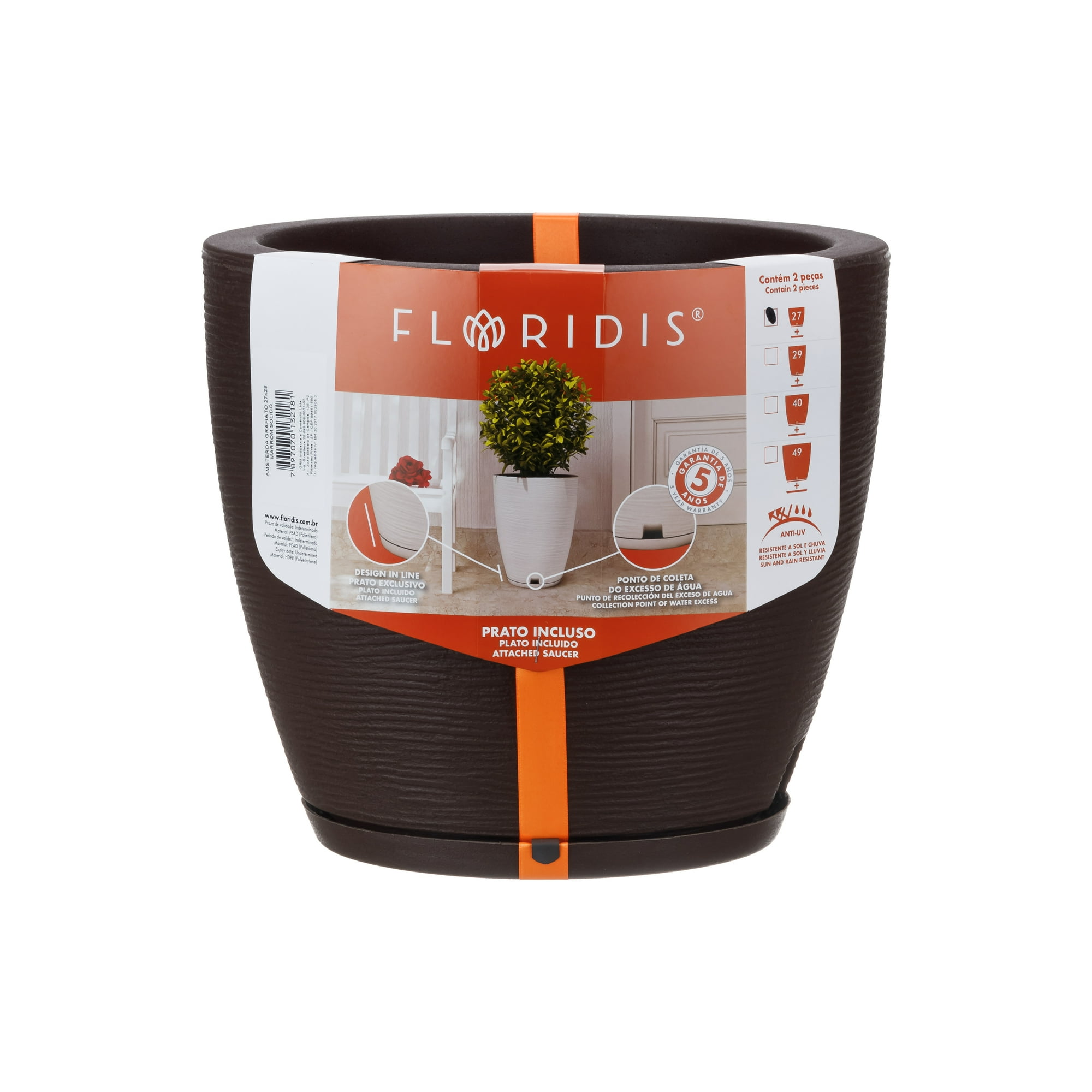 Floridis - Macetero Marron Amsterdam 28cm Alto Con Plato