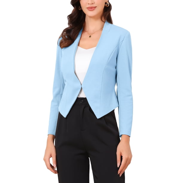 INSPIRE CHIC Chaqueta de Traje Casual de Negocios sin Cuello para Mujer de Regreso a Clases para Maestras, Oficina, Blazer Corto XL Azul Cielo