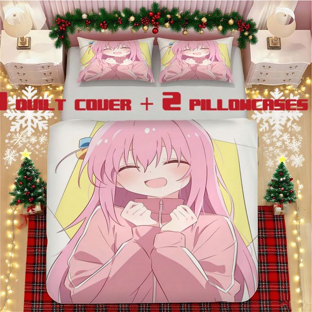 Hitori-Goto Printed Soft Three-Piece Set Polyester Material with Bed Decoration and Warmth Features Ideal for Bedroom or Guest Room Scenes