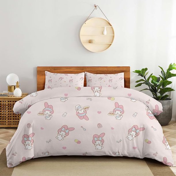 Cartoon Kitten 3-Piece Bed Set Warm and Comfortable Kawaii Bedding Set Cute Soft Microfiber Bedclothes for Boys Girls Kids