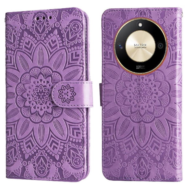 Funda tipo cartera FOXDOCK para Honor X9B , diseño girasol en relieve, cuero PU, cierre magnético, soporte y tarjetero