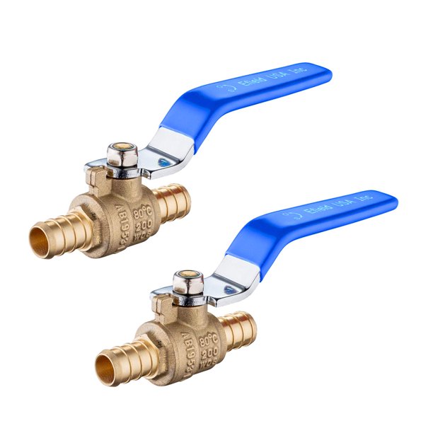 Válvula de bola de cierre EFIELD de 3/4 pulgadas con púas prensada Pex de latón con puerto completo para aplicaciones de plomería, mango azul
