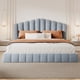 thumbnail image 2 of Velvet Upholstered Queen Bed Floor Bed Frame Shell-Shaped Headboard for Bedroom,No Box Spring Needed,Light Blue (Old SKU BS324377AAC), 2 of 3