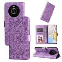 Funda Tipo Cartera Foxdock Para Honor Magic 4 Lite 4G/5G , Diseño Girasol En Relieve, Cuero Pu, Cierre Magnético, Soporte Y Tarjetero