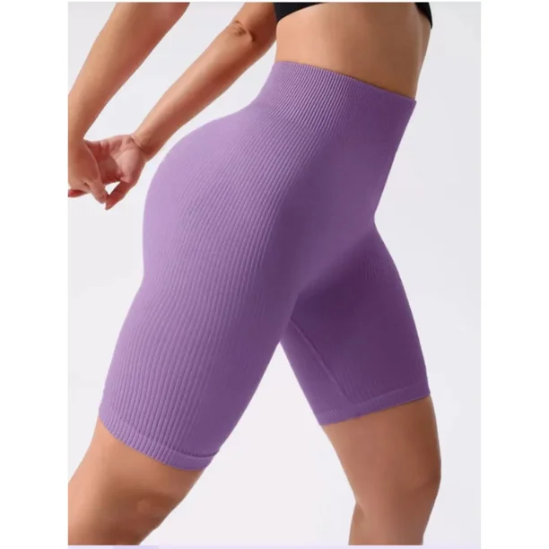 Calza Corta Acanalada Mujer Verano Tiro Alto Yoga Gym 8007