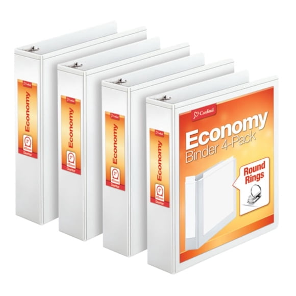 Binder Cardinal Economy, 3 anillos de 2 pulgadas, blancos, paquete de 4