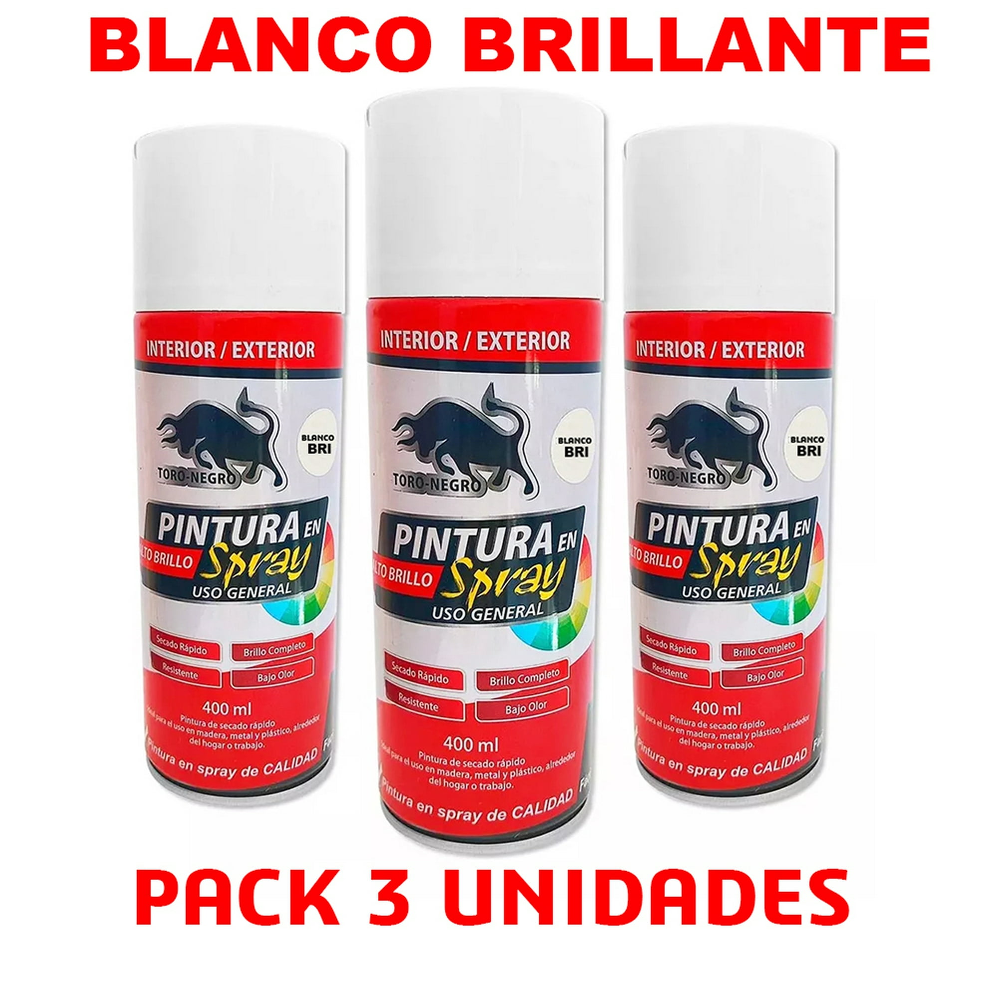Toro Negro - Pintura En Spray Pack 3 Unidades Color Blanco Brillante