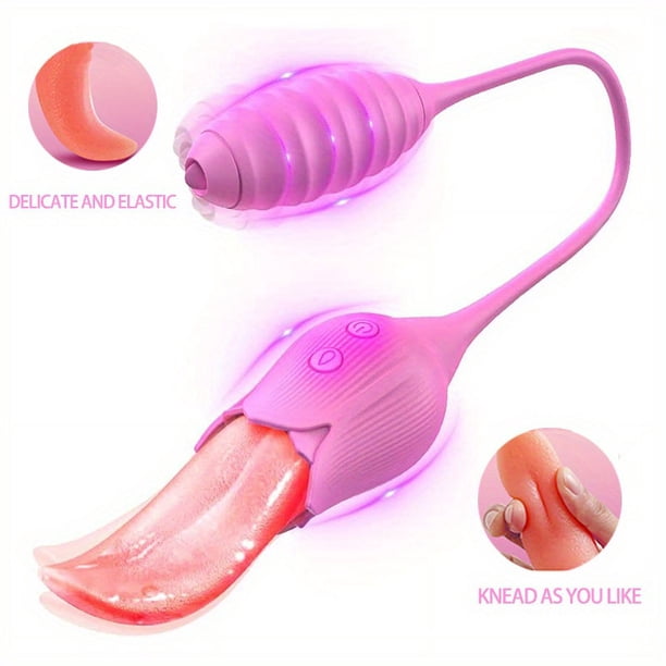 1pc 2-in-1 Clitoral Vibrator with Realistic Tongue Blowjob Toys - 10 Modes for Women's Pleasure - Rose Toy Couple Foreplay - Nipple Adult Toy