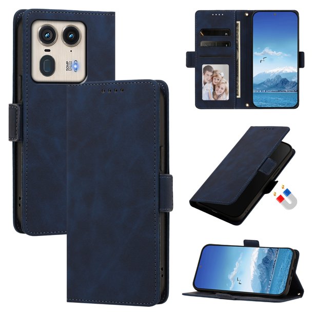 Funda Billetera Delgada para Motorola Edge 50 Ultra 5G con Ranuras y Soporte Azul oscuro