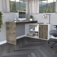 Tuhome - Escritorio En L 1 Puerta Axis Bellota Y Blanco