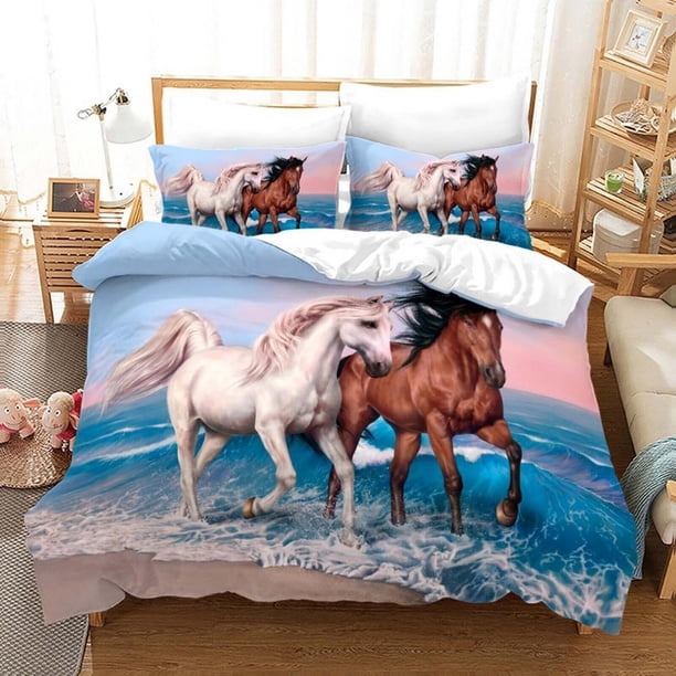 Running Horse Steed Animal Quilt Duvet Cover Set Super Soft Pillowcase3-Piece Bedding Set
