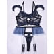 thumbnail image 3 of Floral Embroidery Lingerie Set, Sexy Chain Cami Crop Top Bra & Hollow Thong Panties, Women's Sexy Lingerie & Underwear, 3 of 3