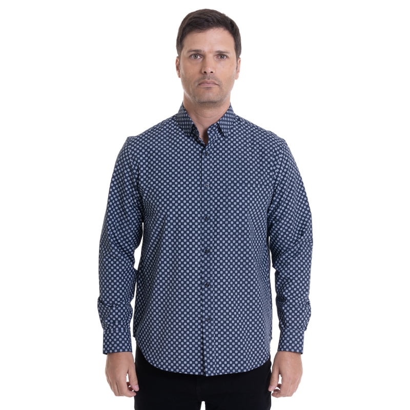 Camisa Fantasía Estampada Azul Marino Talla 5Xl