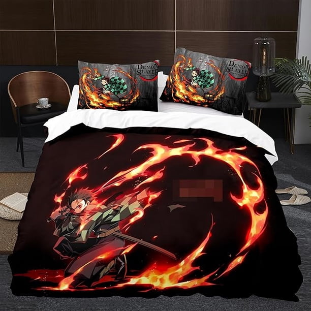 Demon _ Slayer Demonlayer Bedding Set Sheet Set for Kids Adults,All Season Lightweight