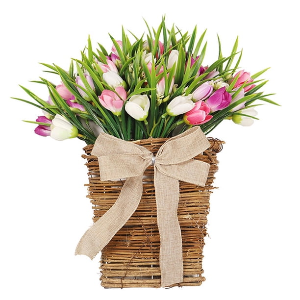 Adorno colgante de cesta floral , corona de cesta de colgador de puerta, corona de primavera de cesta de puerta delantera para verano, al aire