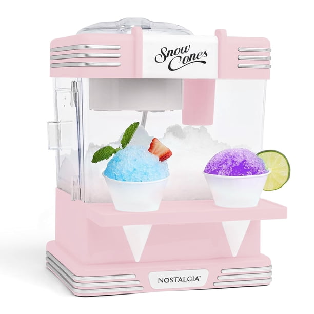 Snow Cone Maker Nostalgia Retro, 5 litros, con 2 tazas y cuchara para hielo, color rosa