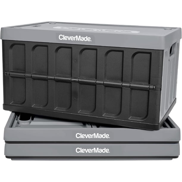 Contenedores de almacenamiento CleverMade plegables con tapas, 62 litros, paquete de 3, color piedra
