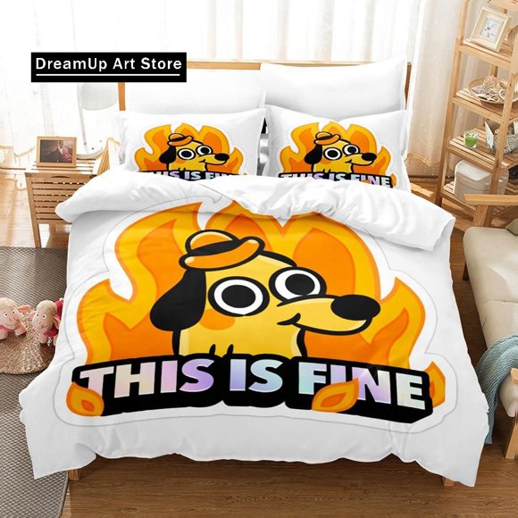 x1325 Bed Sheets Anime This Is Fine Dog Bedding Set Boys Girls Twin Full Size Duvet Cover Pillowcase Bed Adult Bedroom 3-Piece Bedding Set (1 Duvet Cover + 2 Pillow Shams) nj1325
