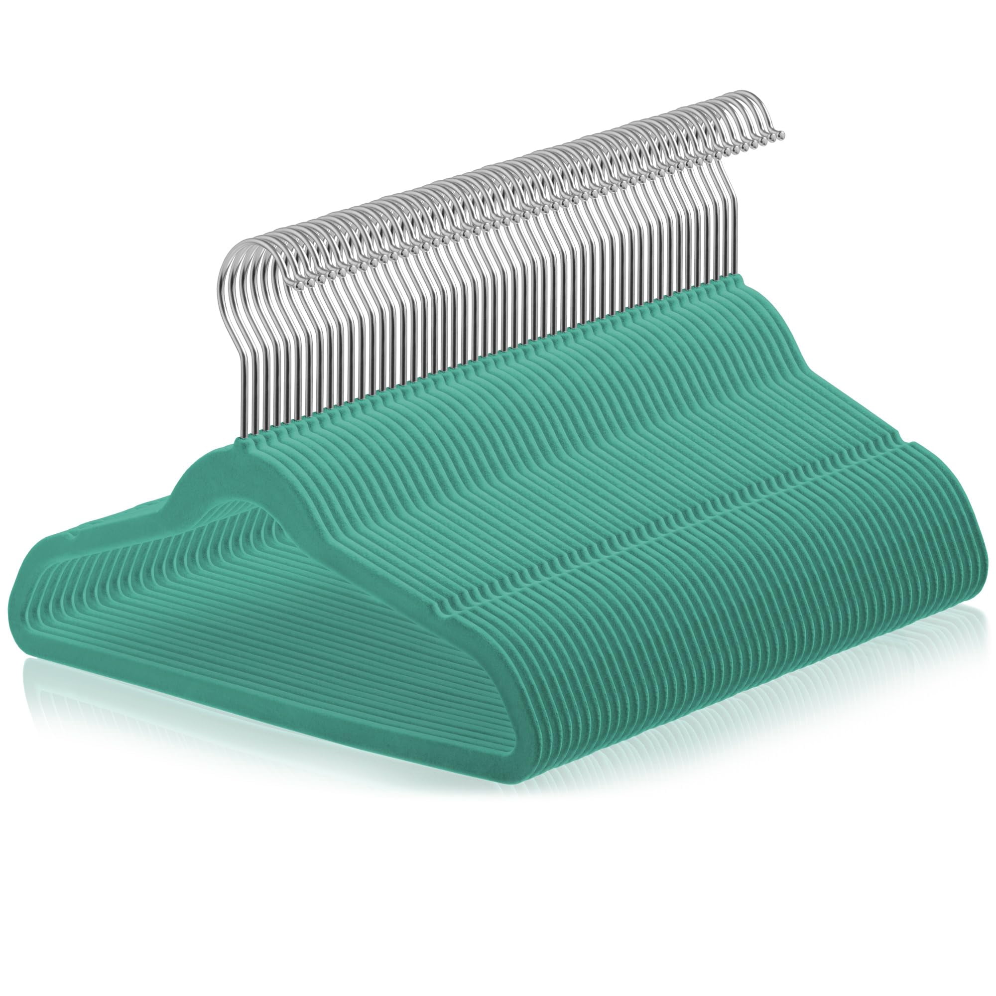 Perchas Para Niños Casafield De Terciopelo, Tamaño 14, Color Verde Azulado, Paquete De 50