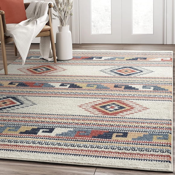 Alfombra de Área Abani Estilo Southwestern 272x366 cm Naranja Gris Beige