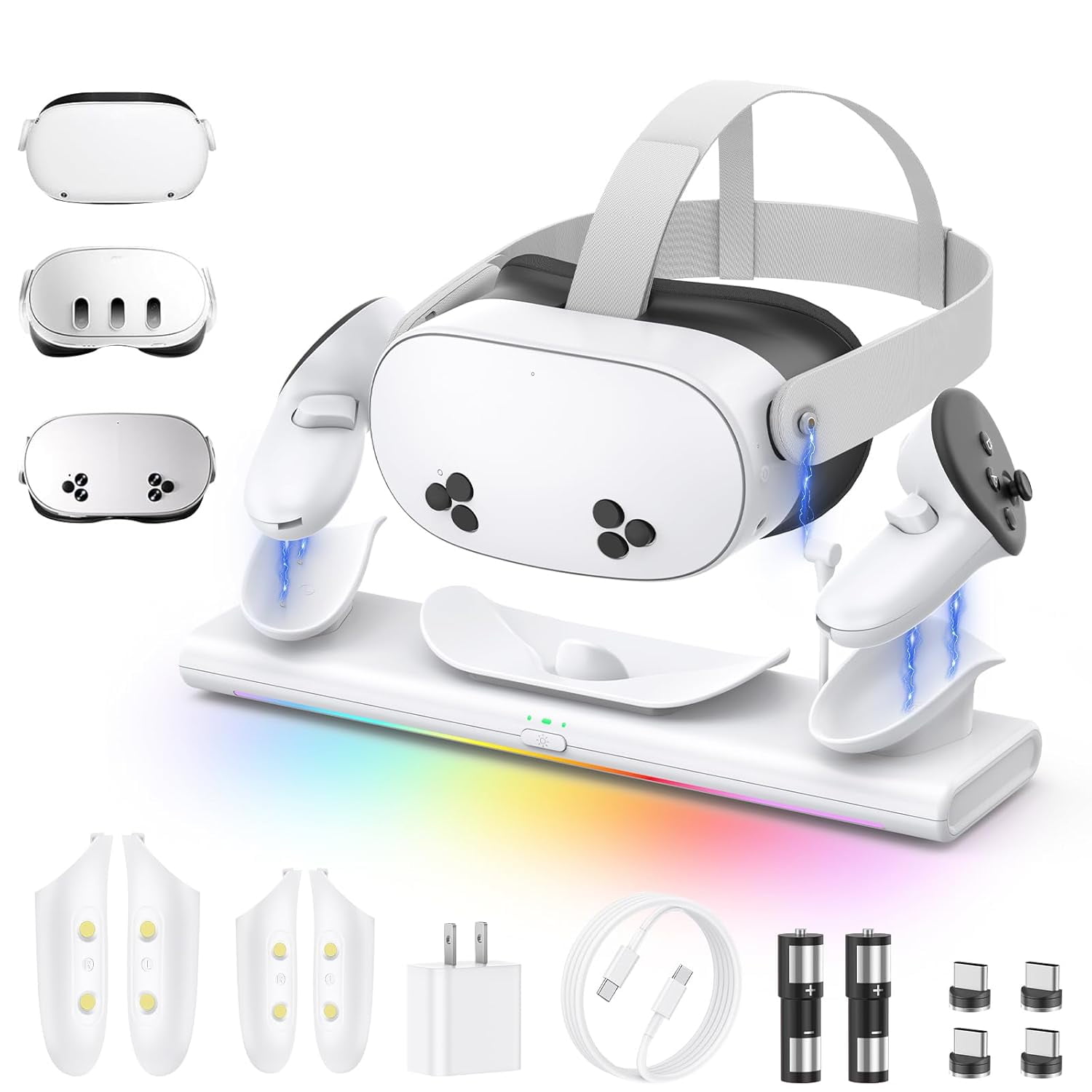 Genérico - Base De Carga Para Meta Quest 3s/3/2 Con Estación De Carga Rápida Pd De 20w Soporte Magnético Para Auriculares De Vr Y Controlador Incluye Baterías Recargables Y Cable Usb-c