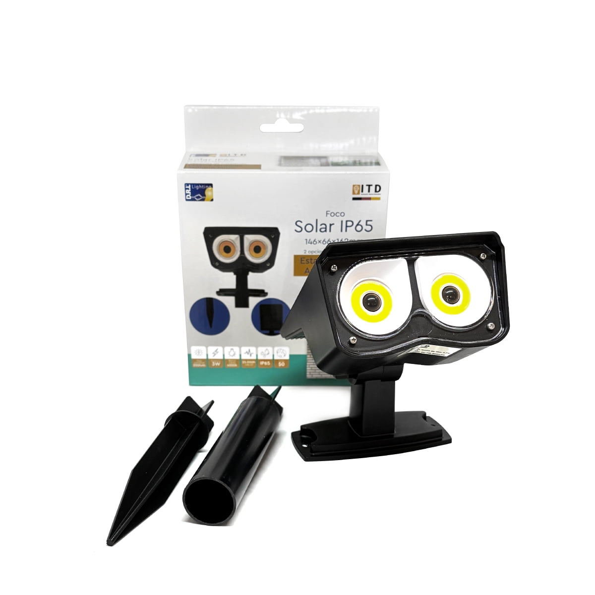 Teimporta - Foco Estaca Solar Led Jardin Itd 3w 200lm Ip65 8h 4000k Negro