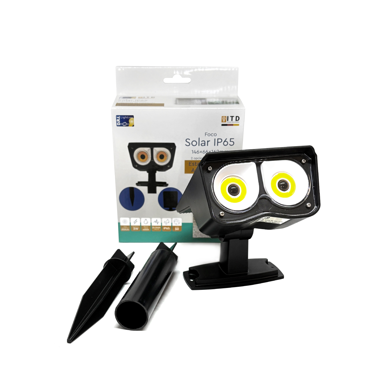 Teimporta - Foco Estaca Solar Led Jardin Itd 3W 200Lm Ip65 8H 4000K Negro