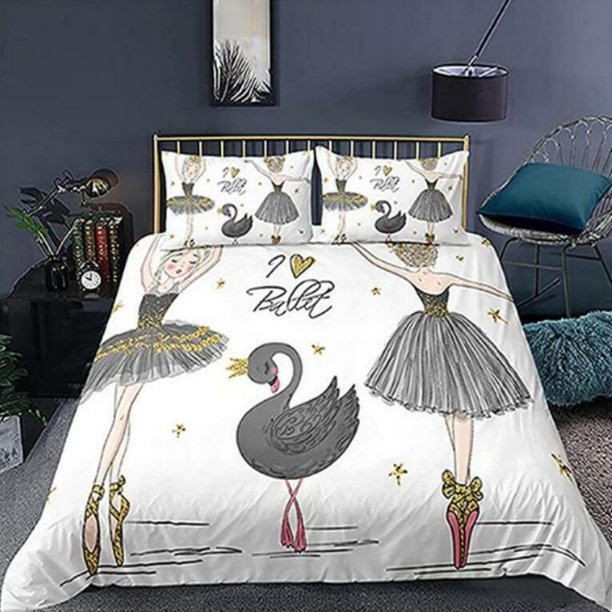 Ballet Girls Dancing Quilt Duvet Cover Set Bed Linen Queen Bedroom Decor3-Piece Bedding Set