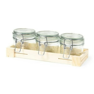 Importclick - Set 3 Frascos Contenedores Vidrio Base Madera Gaby 230 Ml
