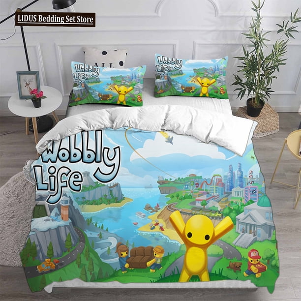 x2526 Bed SheetsDuvet Cover Bedding Sets Wobbly & Life Twin Full Size Quilt Anime Bed Cover Pillow Case - Pieces Set 3-Piece Bedding Set (1 Duvet Cover + 2 Pillow Shams) nj2526