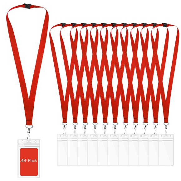 Lanyards WEZEBEL de 48 piezas, rojos, con cierre de seguridad, impermeables, para credencial