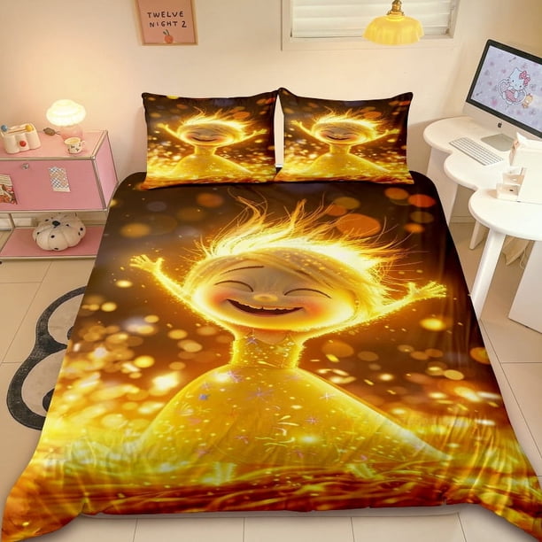 x1083 Bed SheetsDuvet Cover Inside Out Cartoon Bedding Set Anime Cute Girl Children's Bedroom Decor Size Polyester Gift 3-Piece Bedding Set (1 Duvet Cover + 2 Pillow Shams) nj1083