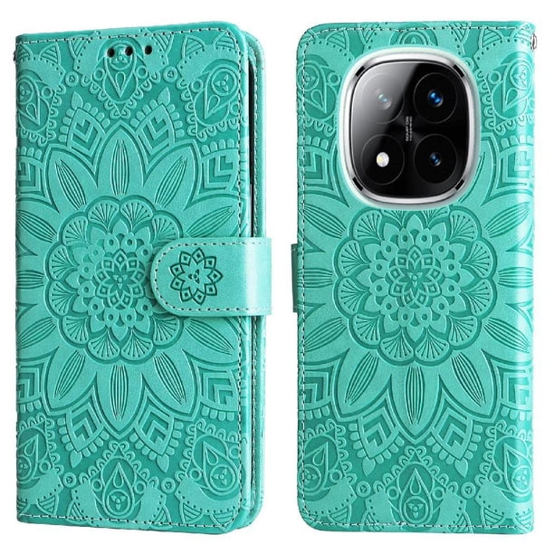 Funda tipo cartera FOXDOCK para Xiaomi Poco X7 5G , diseño girasol en relieve, cuero PU, cierre magnético, soporte y tarjetero