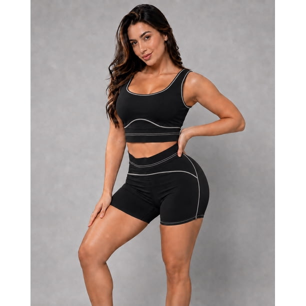 Conjunto Deportivo Para Mujer Short Tiro Alto Y Peto Top