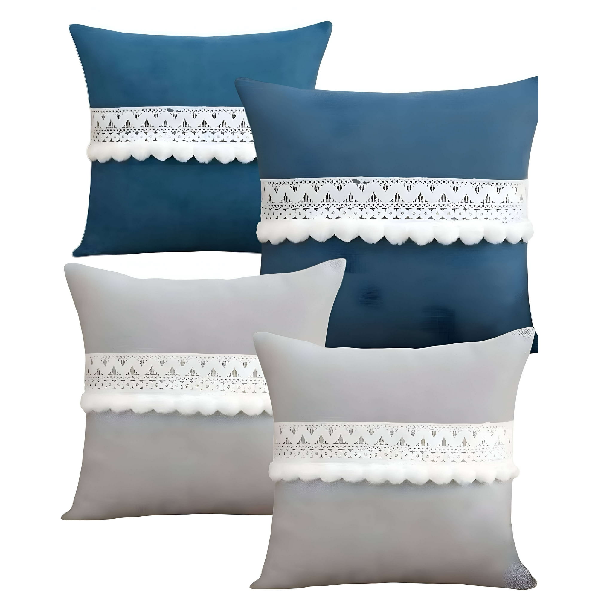 Genérico - Set De 4 Fundas De Cojin Con Pompon 45x45 S5