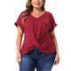thumbnail image 1 of Agnes Orinda Blusas Casuales de Verano con Nudo y Cuello en V de Manga Corta para Mujer de Talla Grande 3X Burdeos, 1 of 6